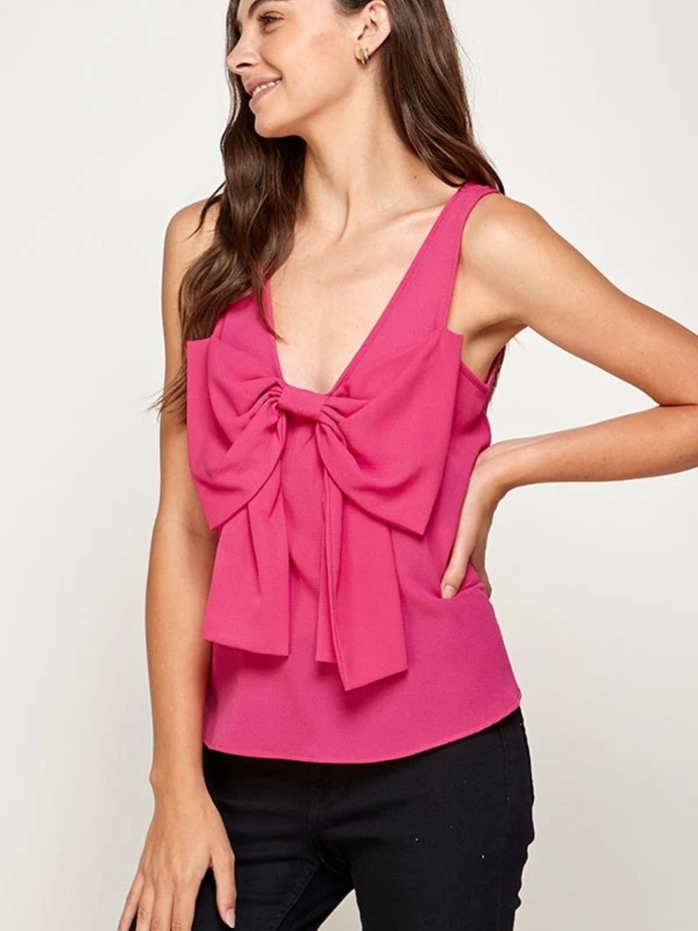 Women’s Pink Bow-Front Sleeveless Top